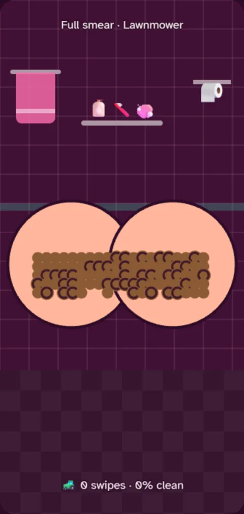 Wipe Rush: a messy butt in a bathroom, ready to be wiped.